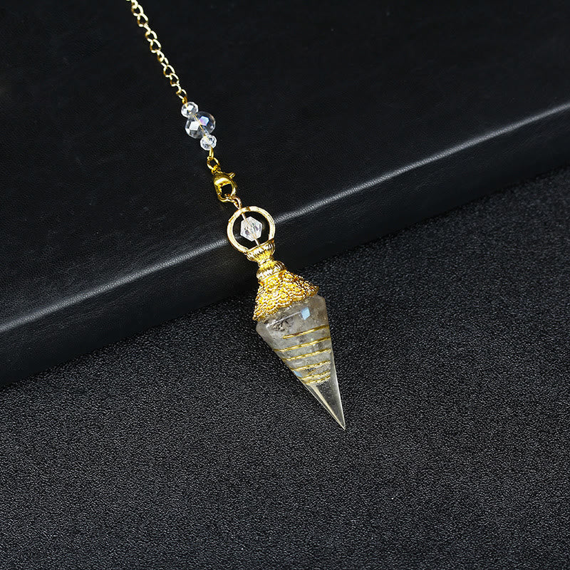 Pendule pyramidal hexagonal en résine cristalline naturelle Olivenorma - Labradorite - image 53