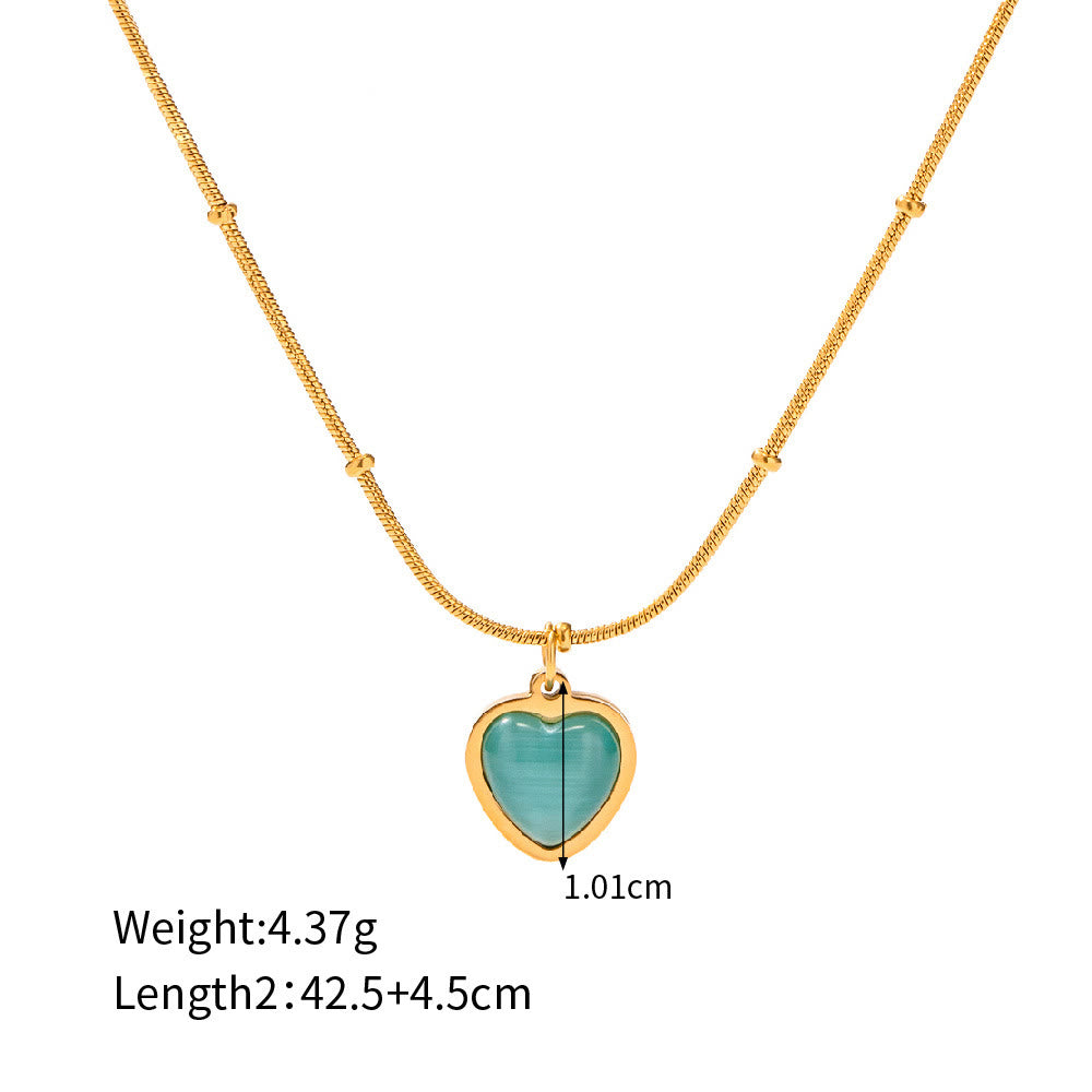 Collier pendentif carré en forme de cœur avec pierre œil de chat bleu Olivenorma 