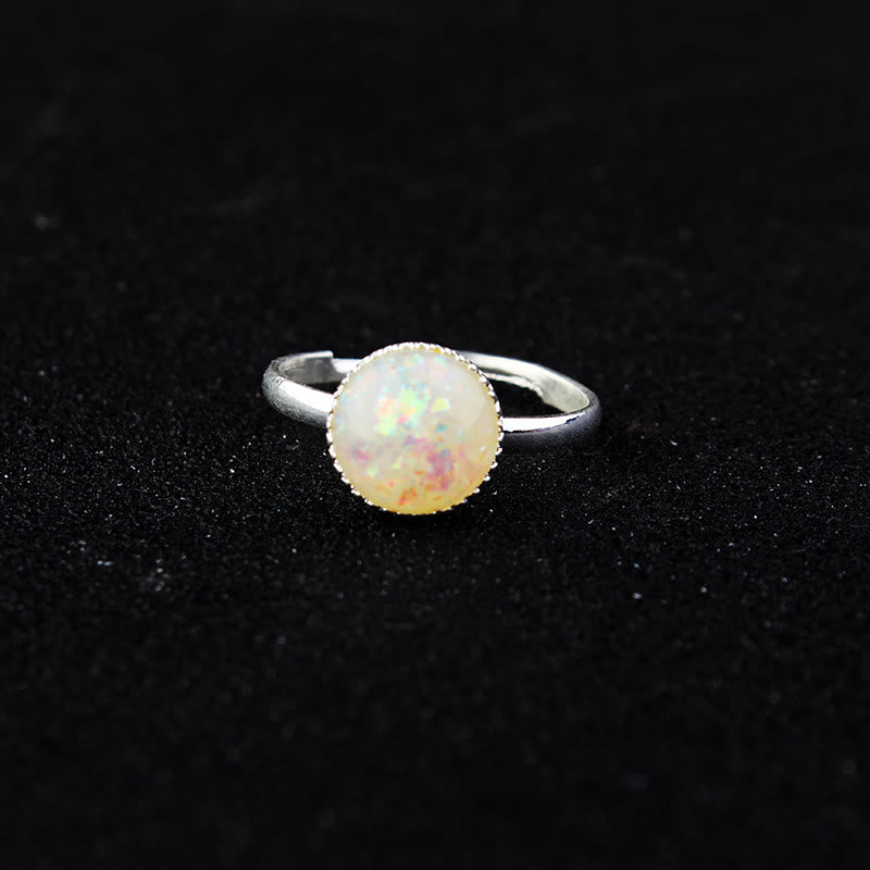 Bague ajustable simple en demi-cercle avec opale et pierre de lune Olivenorma