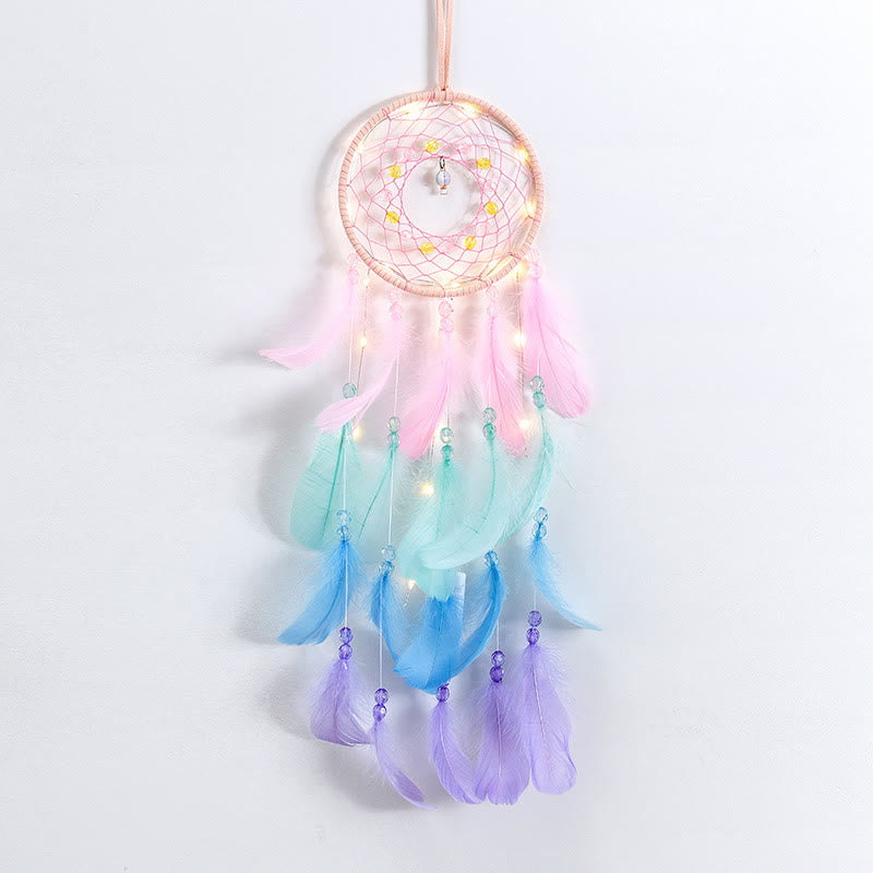 Attrape-rêves fait main en perles acryliques colorées et plumes Olivenorma 