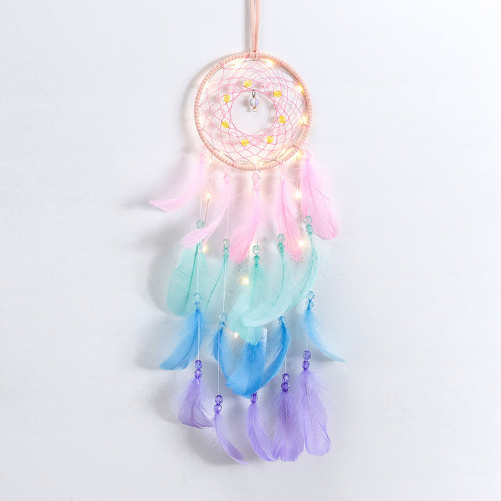 Attrape-rêves fait main en perles acryliques colorées et plumes Olivenorma 