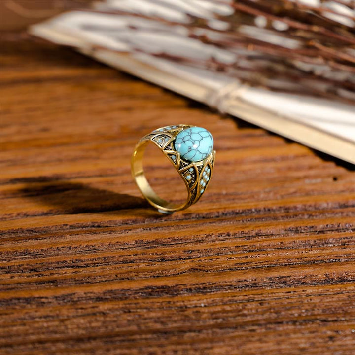 Bague de luxe vintage en turquoise légère Olivenorma