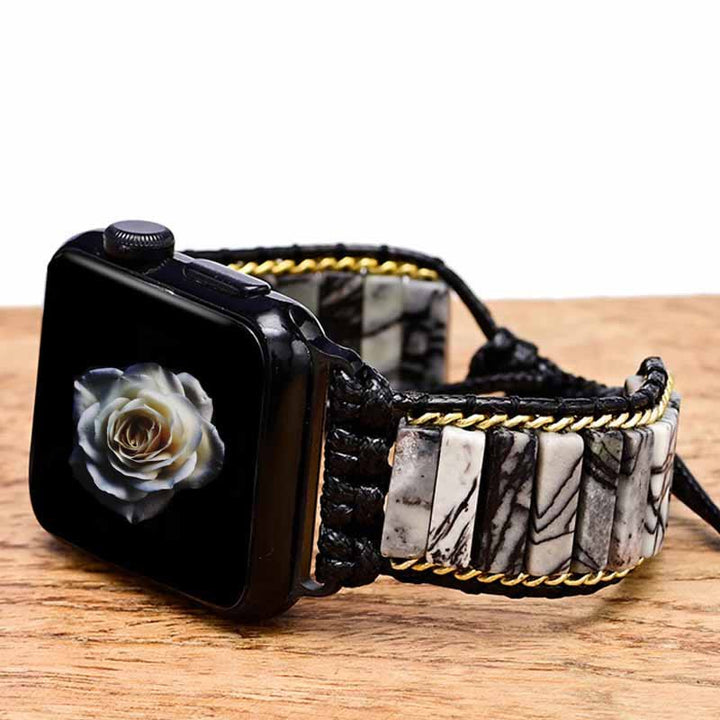 Bracelet enveloppant pour Apple Watch avec perles en jaspe noir Olivenorma 