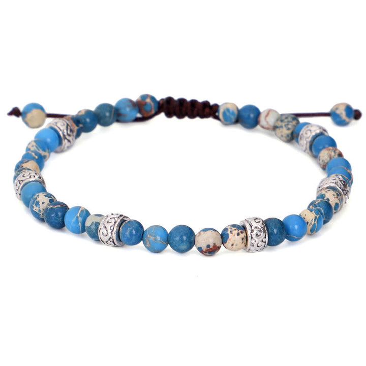 Bracelet tressé en perles de pierre impériale multicolore naturelle Olivenorma 
