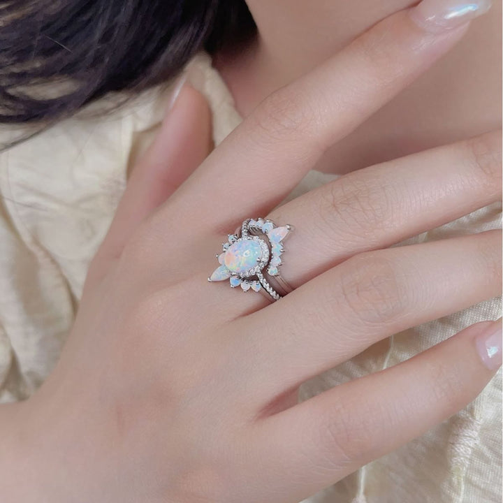Bague multicouche en argent sterling S925 avec opale ovale Olivenorma