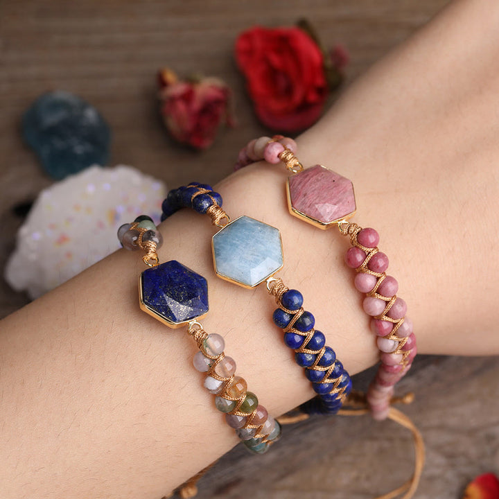 Bracelet tressé en perles hexagonales en cristal brut Olivenorma