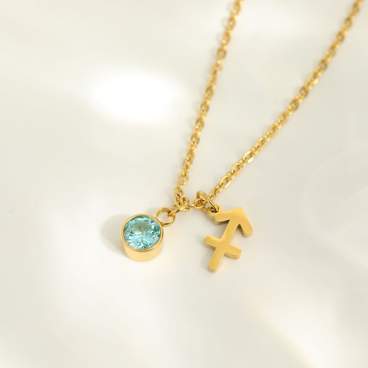 Collier en acier inoxydable avec pierre de naissance et runes du zodiaque Olivenorma