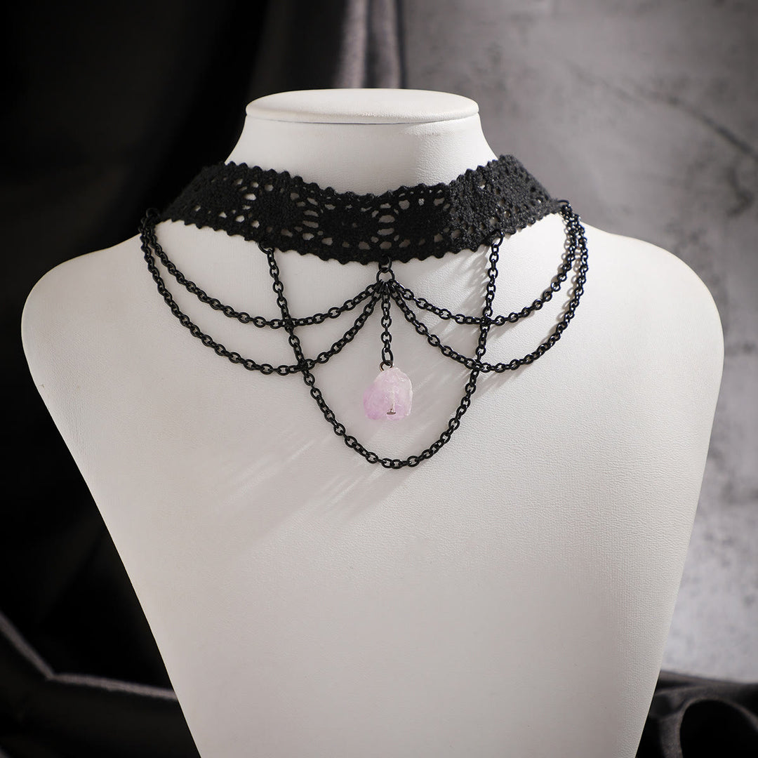 Collier ras du cou gothique en dentelle améthyste Olivenorma pour Halloween