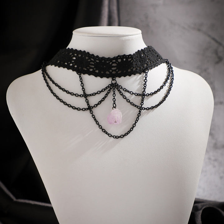 Collier ras du cou gothique en dentelle améthyste Olivenorma pour Halloween