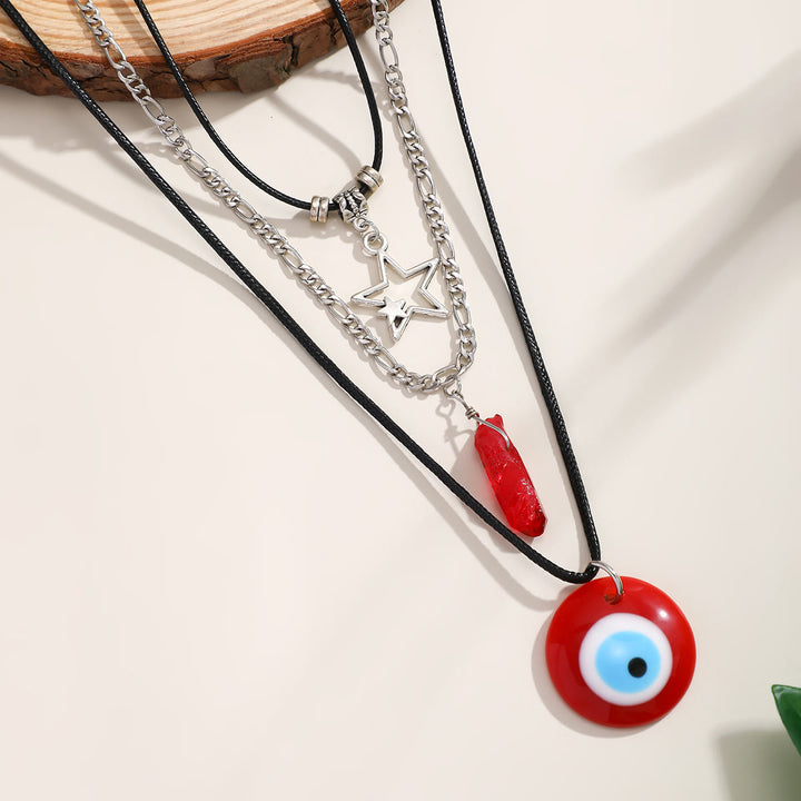 Ensemble de colliers avec pendentif en obsidienne et arbre de vie contre le mauvais œil Olivenorma 