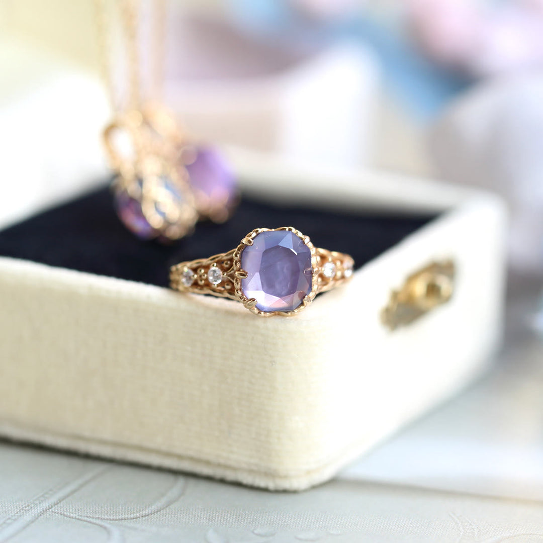 Collier avec anneau en pierre carrée d'améthyste naturelle Olivenorma