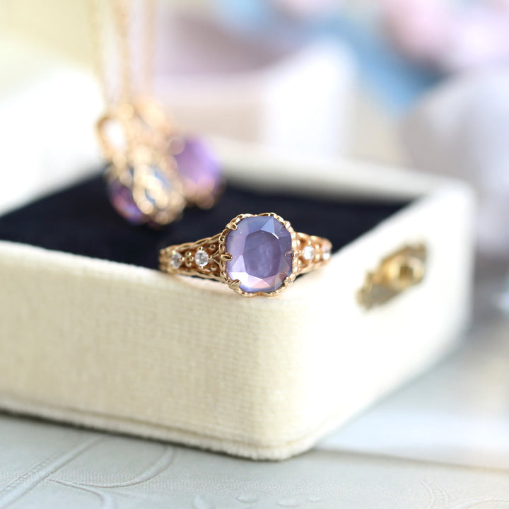 Collier avec anneau en pierre carrée d'améthyste naturelle Olivenorma