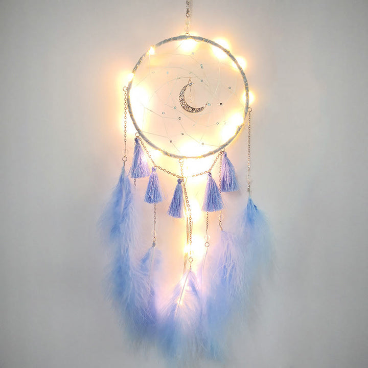 Pendentif attrape-rêves en forme de lune en plumes blanches de fée Olivenorma