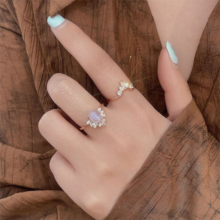 Ensemble de 2 bagues ovales en zircon blanc et pierre de lune Olivenorma