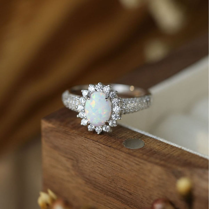 Bague fleur en zircon blanc opale Olivenorma