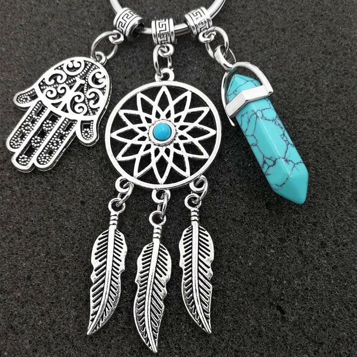 Pendentif attrape-rêves en pierres précieuses naturelles Olivenorma Porte-clés Hamsa 
