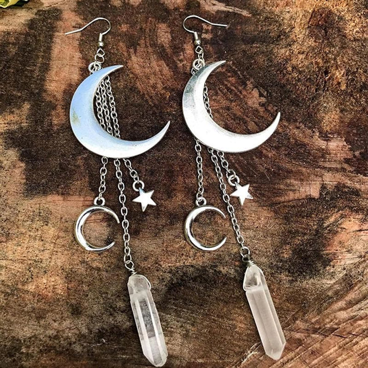 Boucles d'oreilles en cristal naturel avec champignons lune et étoile Olivenorma