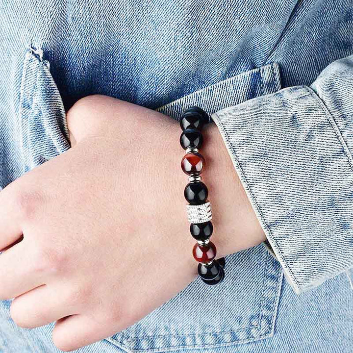 Bracelet homme en obsidienne œil de tigre rouge Olivenorma