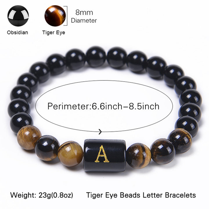 Bracelet en œil de tigre avec lettre en obsidienne - image 1