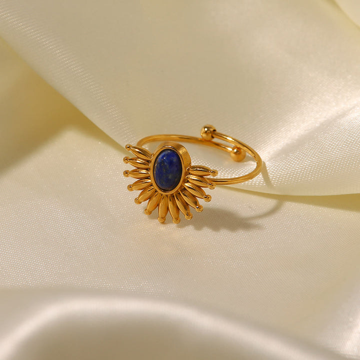 Bague en acier inoxydable plaqué or 18 carats avec lapis-lazuli Olivenorma