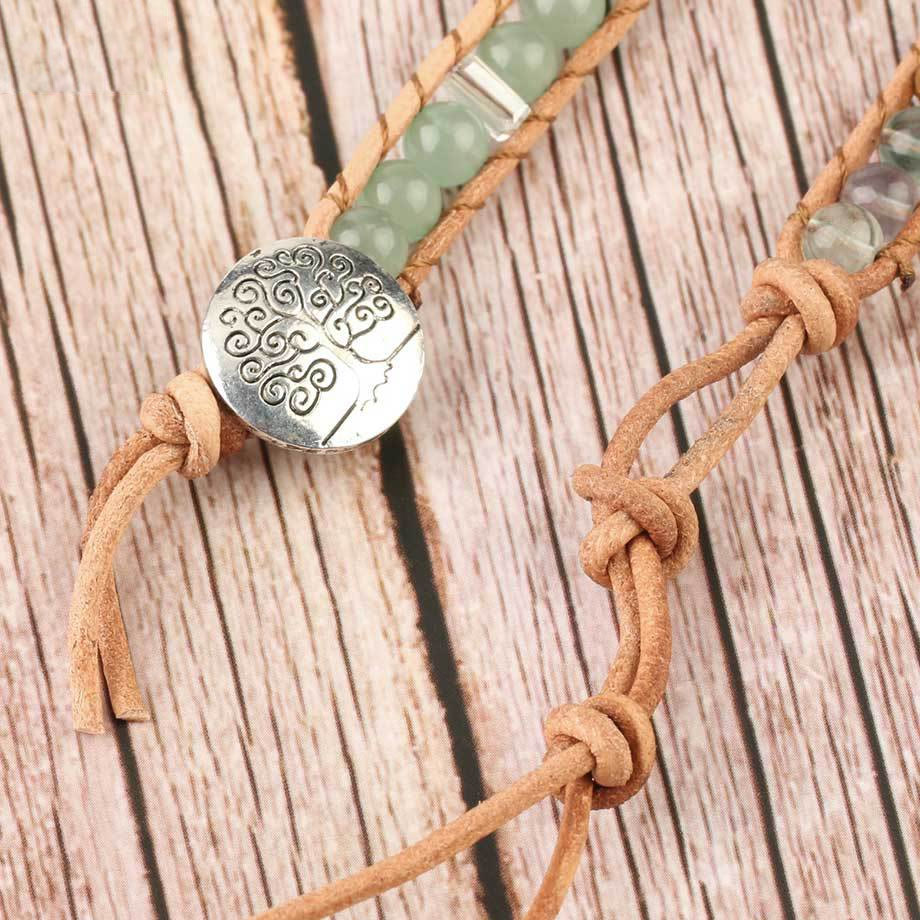 Bracelet tressé en perles de préhnite avec accessoires en fluorite verte Olivenorma
