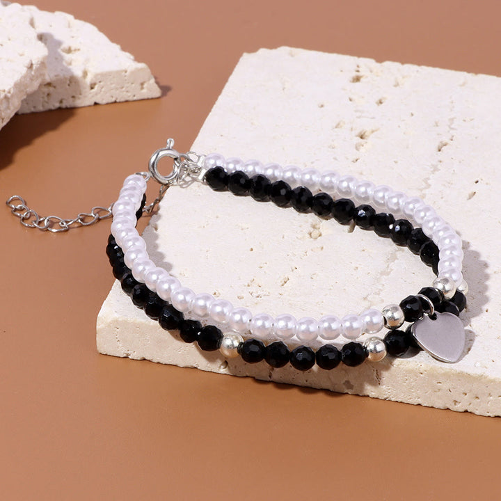 Bracelet double couche avec breloque en forme de cœur et pierre à facettes Olivenorma