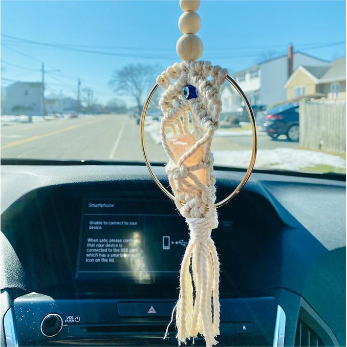 Pendentif de voiture tissé en quartz rose contre le mauvais œil Olivenorma
