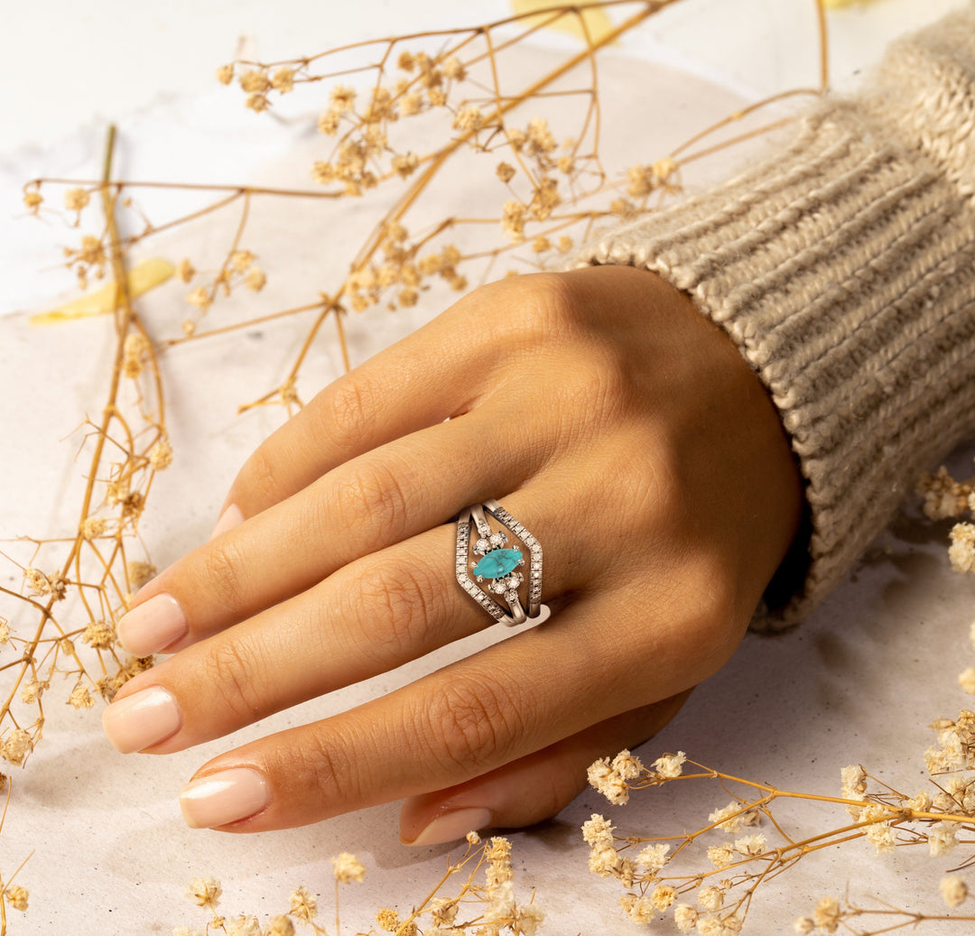 Bague deux pièces turquoise vintage Olivenorma - image 1