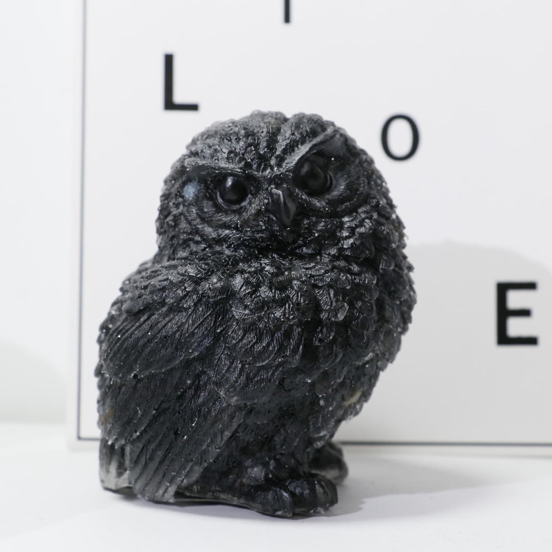 Ornement en pierre précieuse sculptée en forme de hibou en cristal naturel Olivenorma - Obsidienne - image 13