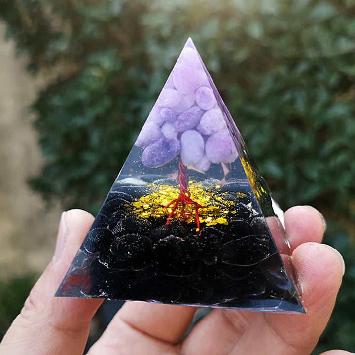 Pyramide d'orgone d'arbre de vie en obsidienne de jade violet Olivenorma