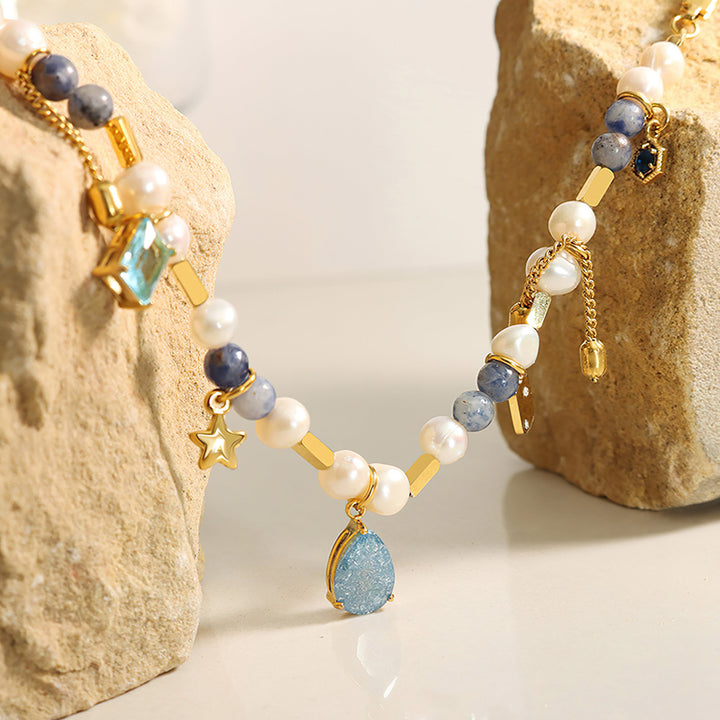 Collier avec pendentif étoile en perles d'aigue-marine Olivenorma 