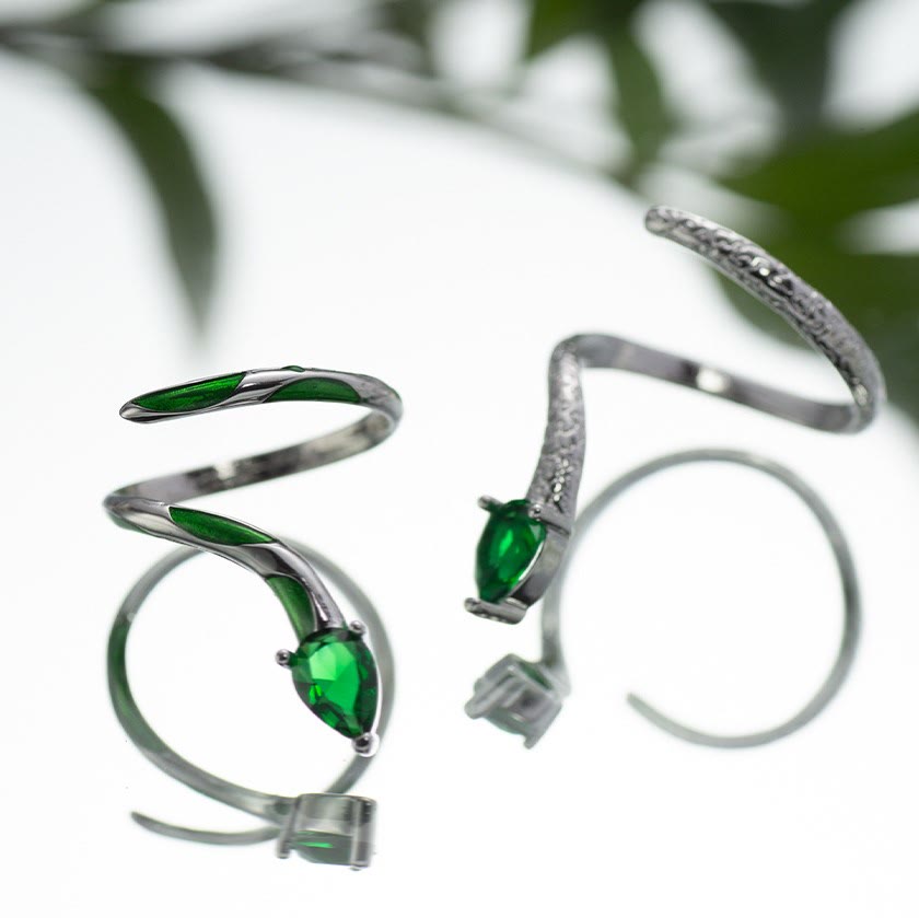 Bague manchette serpent émeraude Olivenorma
