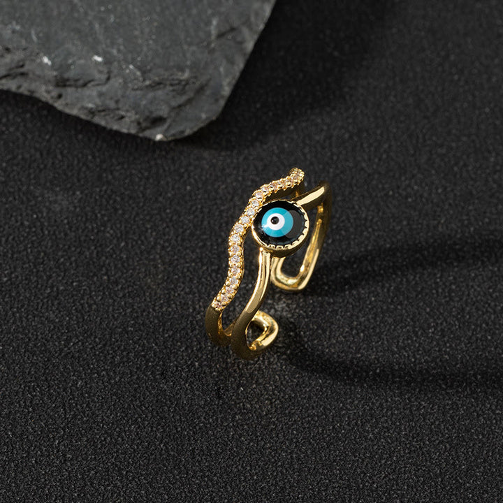 Bague ajustable Olivenorma en zircon blanc avec mauvais œil