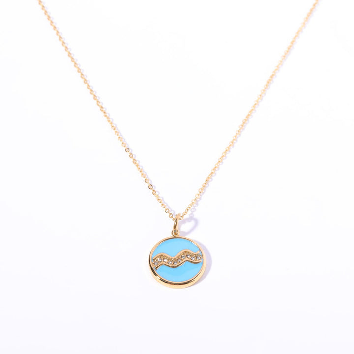 Collier vintage en acier inoxydable 18 carats avec zircon blanc Olivenorma 