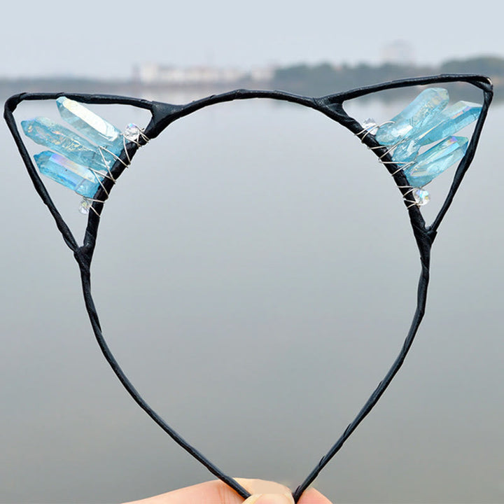 Serre-tête avec oreilles de chat en cristal électrolytique Olivenorma