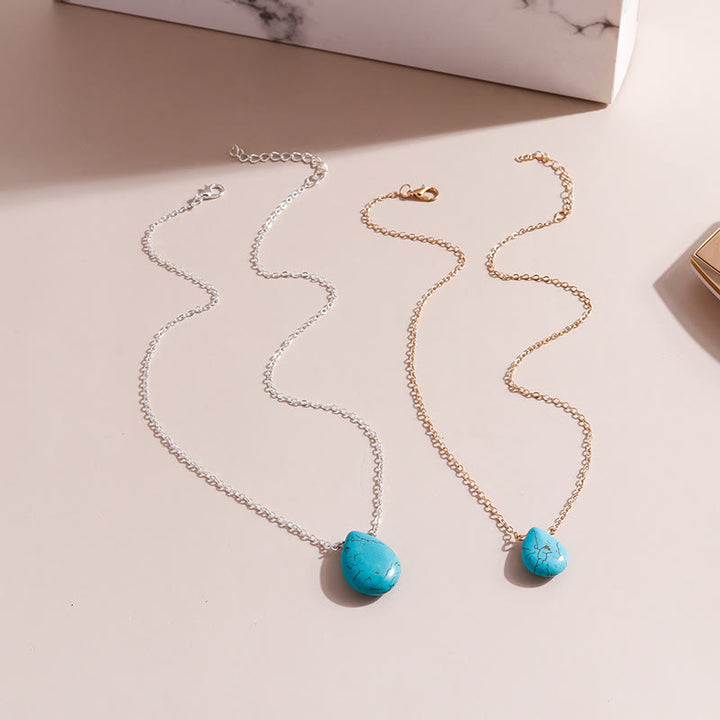 Collier simple avec pendentif en forme de goutte turquoise Olivenorma 