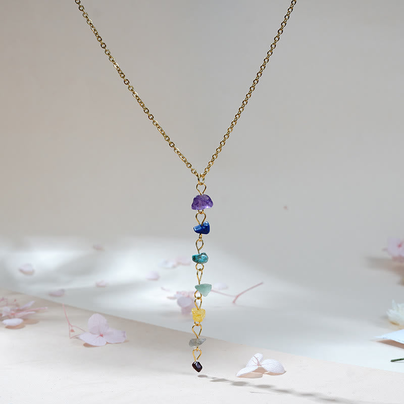 Collier avec pendentif à pampilles en pierre naturelle et chakra Olivenorma 