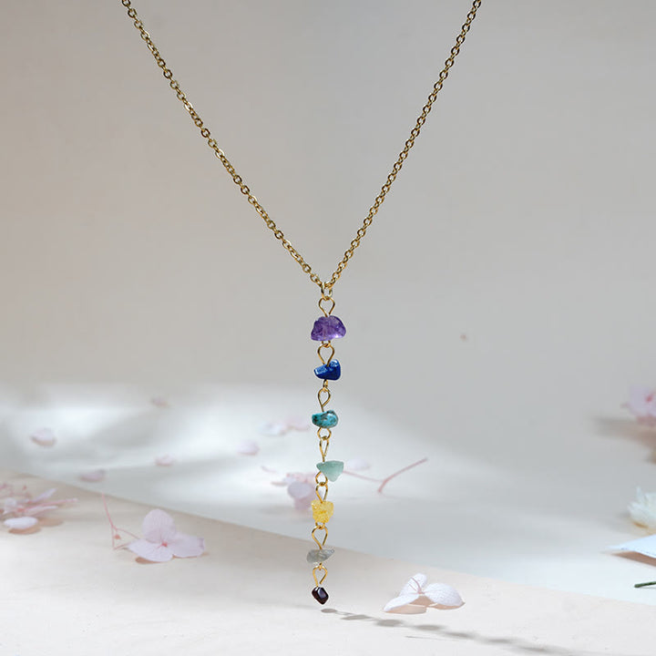 Collier avec pendentif à pampilles en pierre naturelle et chakra Olivenorma 