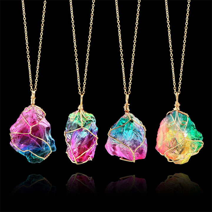 Collier vintage en fluorite avec pierres précieuses Olivenorma