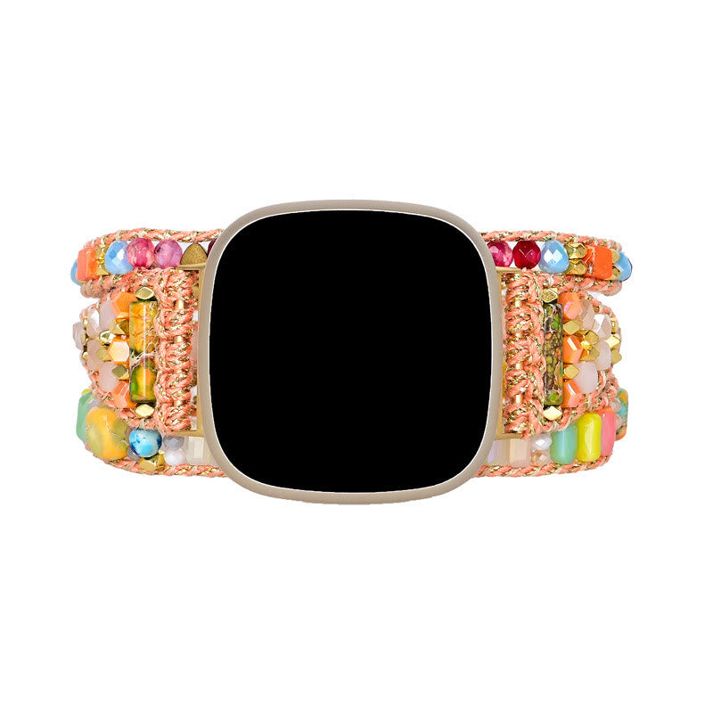 Bracelet de montre Fitbit tissé à la main avec perles de cristal orange Olivenorma 