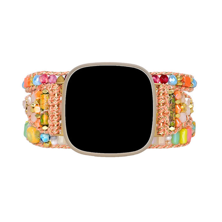 Bracelet de montre Fitbit tissé à la main avec perles de cristal orange Olivenorma 