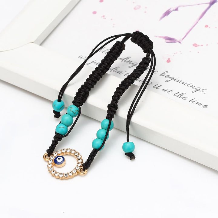 Bracelet tressé ajustable Olivenorma en zircon blanc turquoise contre le mauvais œil