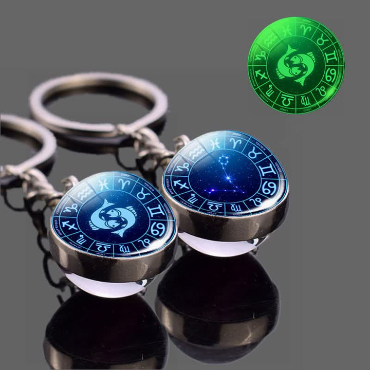 Porte-clés en verre avec 12 étoiles de protection du zodiaque