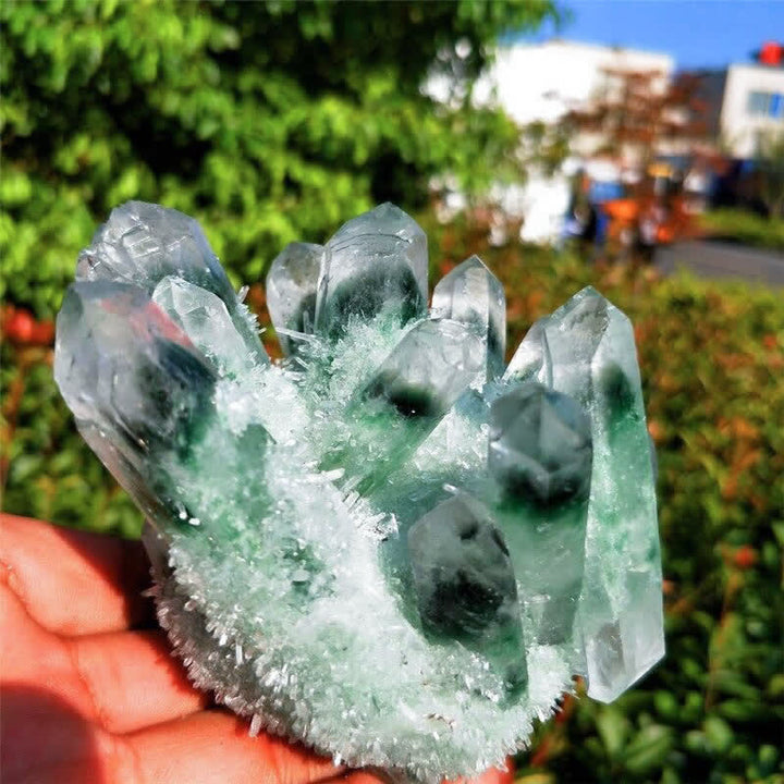 Olivenorma Magnifique décoration en quartz fantôme vert curatif