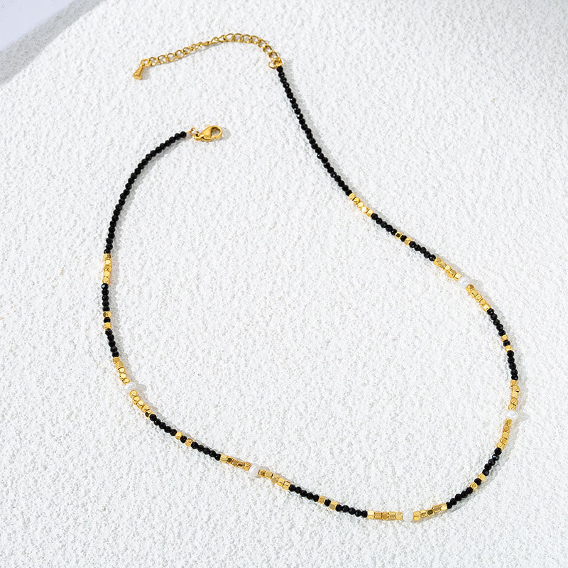 Collier de clavicule en perles d'obsidienne noire Olivenorma