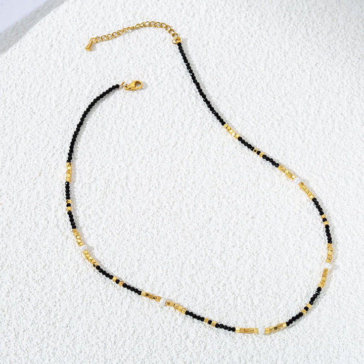 Collier de clavicule en perles d'obsidienne noire Olivenorma