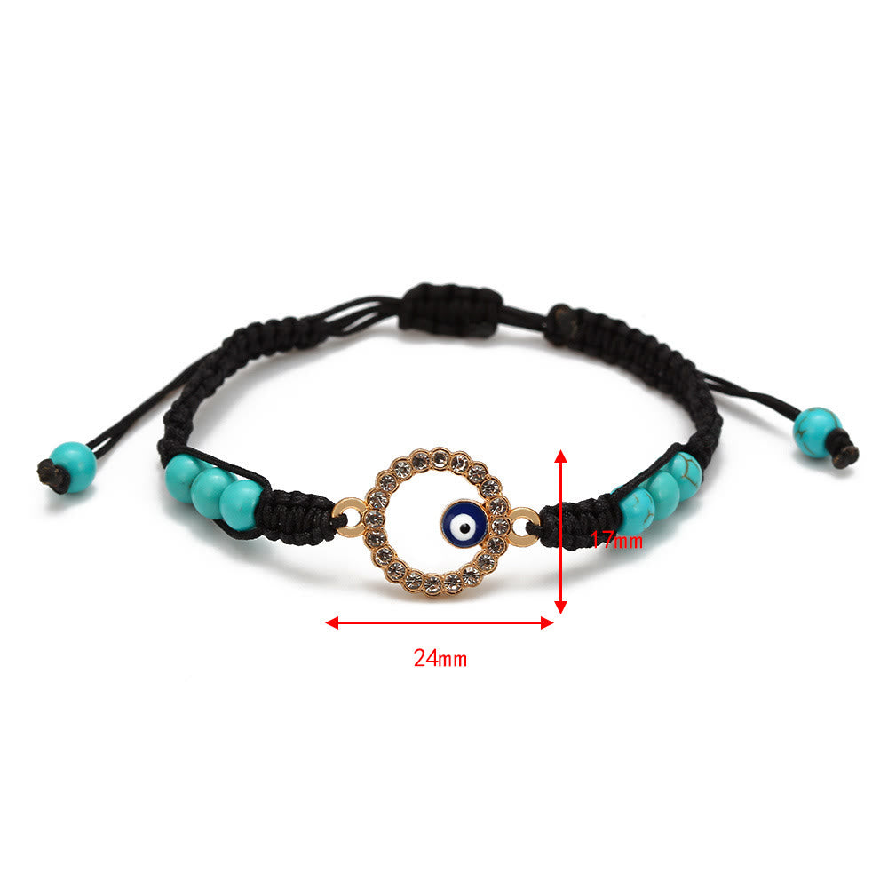 Bracelet tressé ajustable Olivenorma en zircon blanc turquoise contre le mauvais œil
