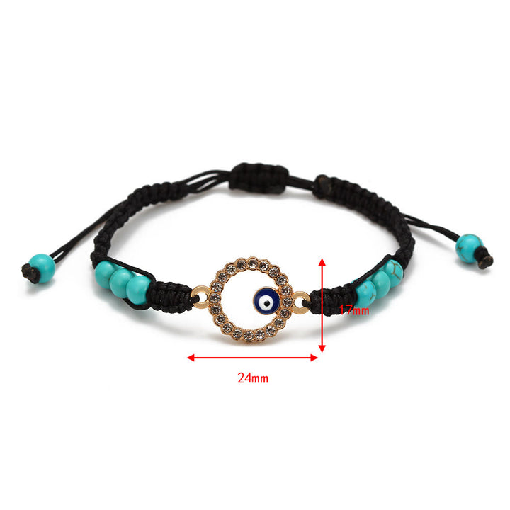Bracelet tressé ajustable Olivenorma en zircon blanc turquoise contre le mauvais œil
