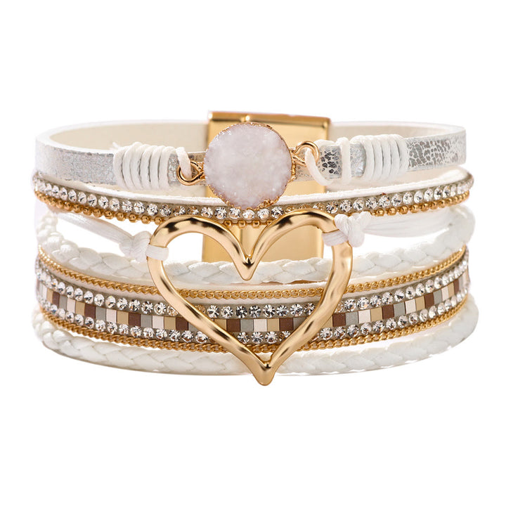 Bracelet en cuir avec cœur creux Olivenorma Bohemia