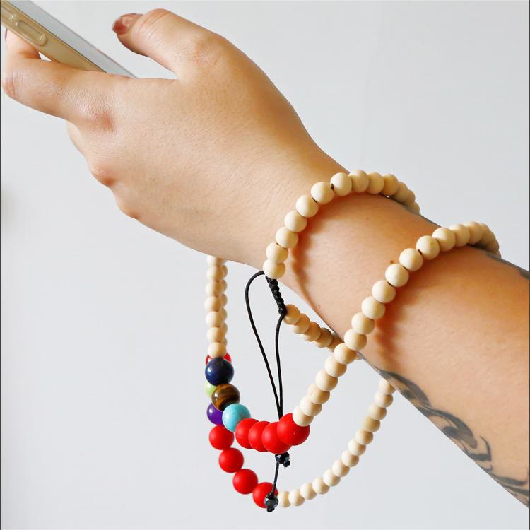 Bracelet de téléphone en perles de bois fait à la main avec cordon en cristal naturel Olivenorma